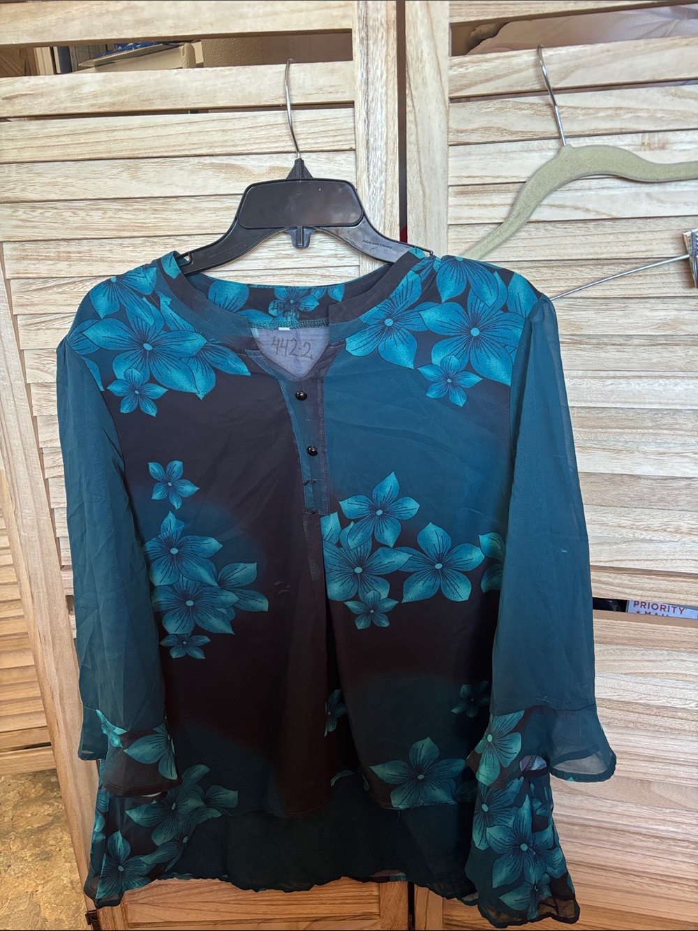 FINAL MARKDOWN Women’s Floral Sheer Blouse - Teal/Black XL